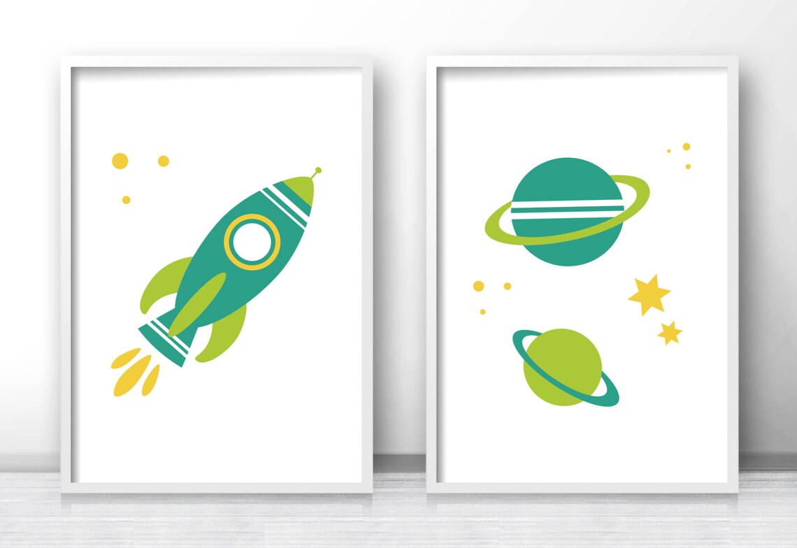 Outer Space Rocket Ship Kids Nursery Art Print - Image 4