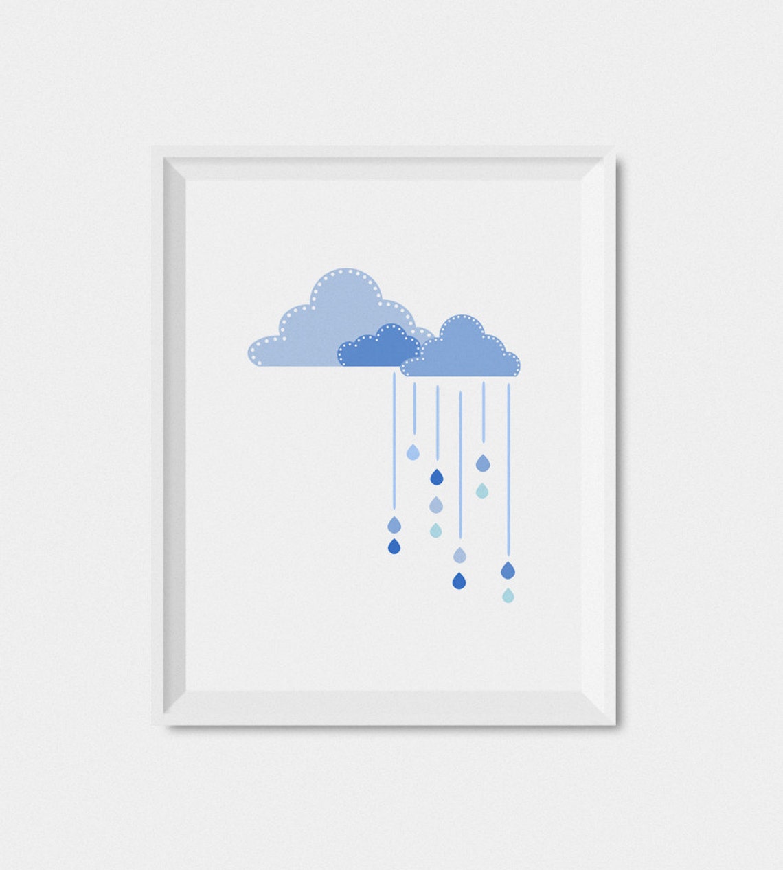 Blue Clouds And Raindrops Baby Nursery Wall Poster Kids Room Decor - Image 2