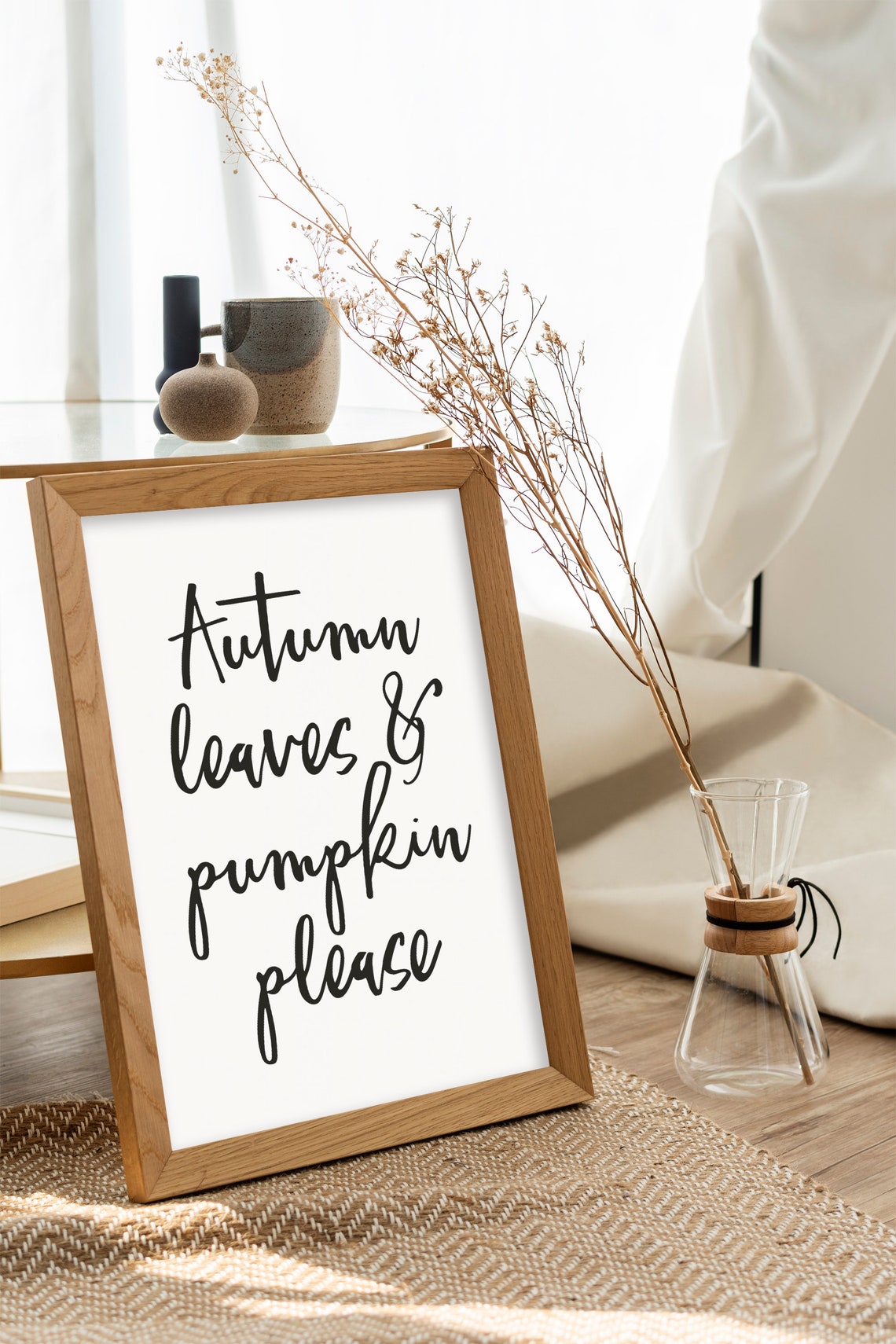 Autumn Leaves And Pumpkin Please Black Script Fall Quote Wall Print - Image 3