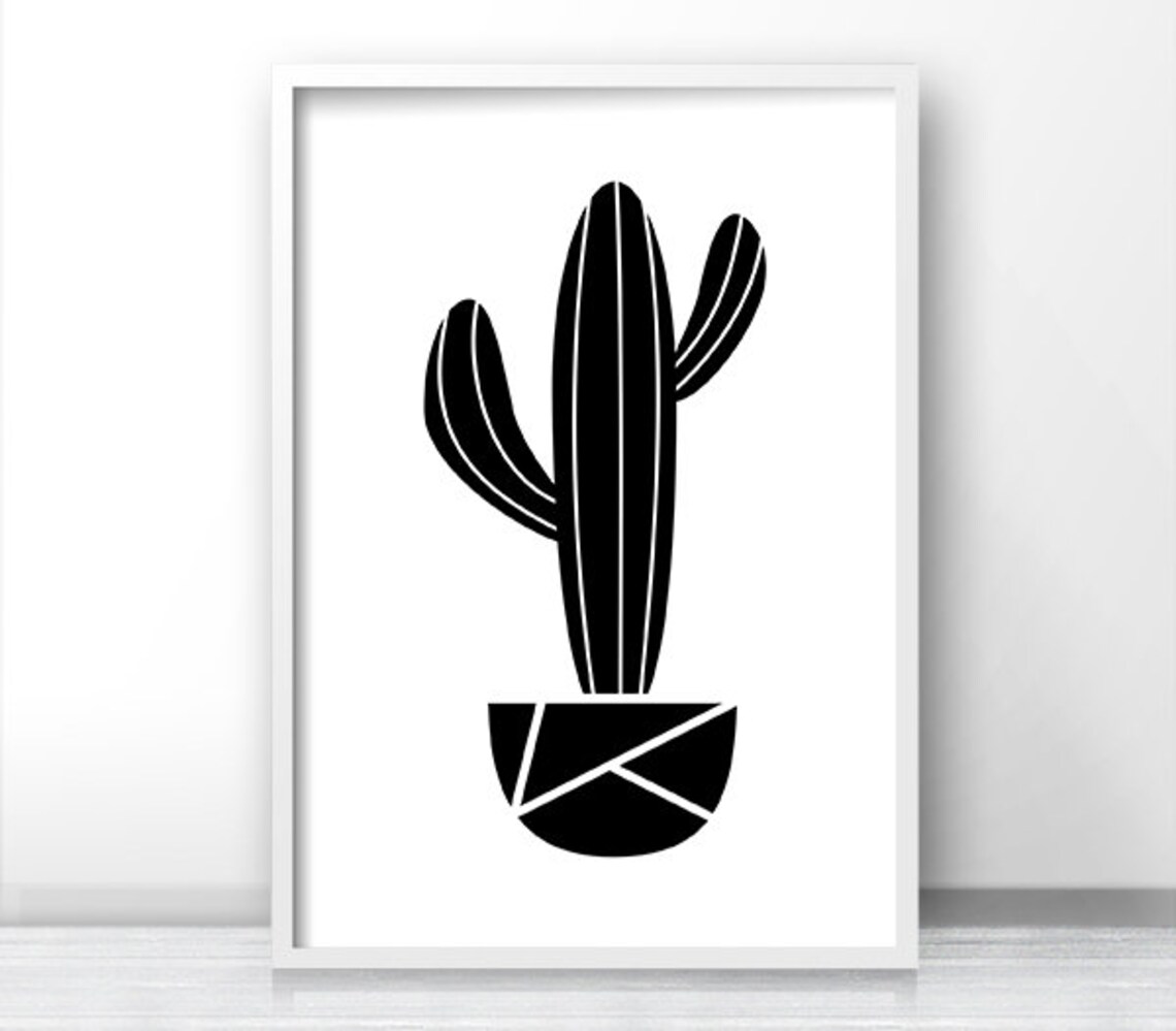 Cactus Black and White Minimalist Wall Art Print - Image 4