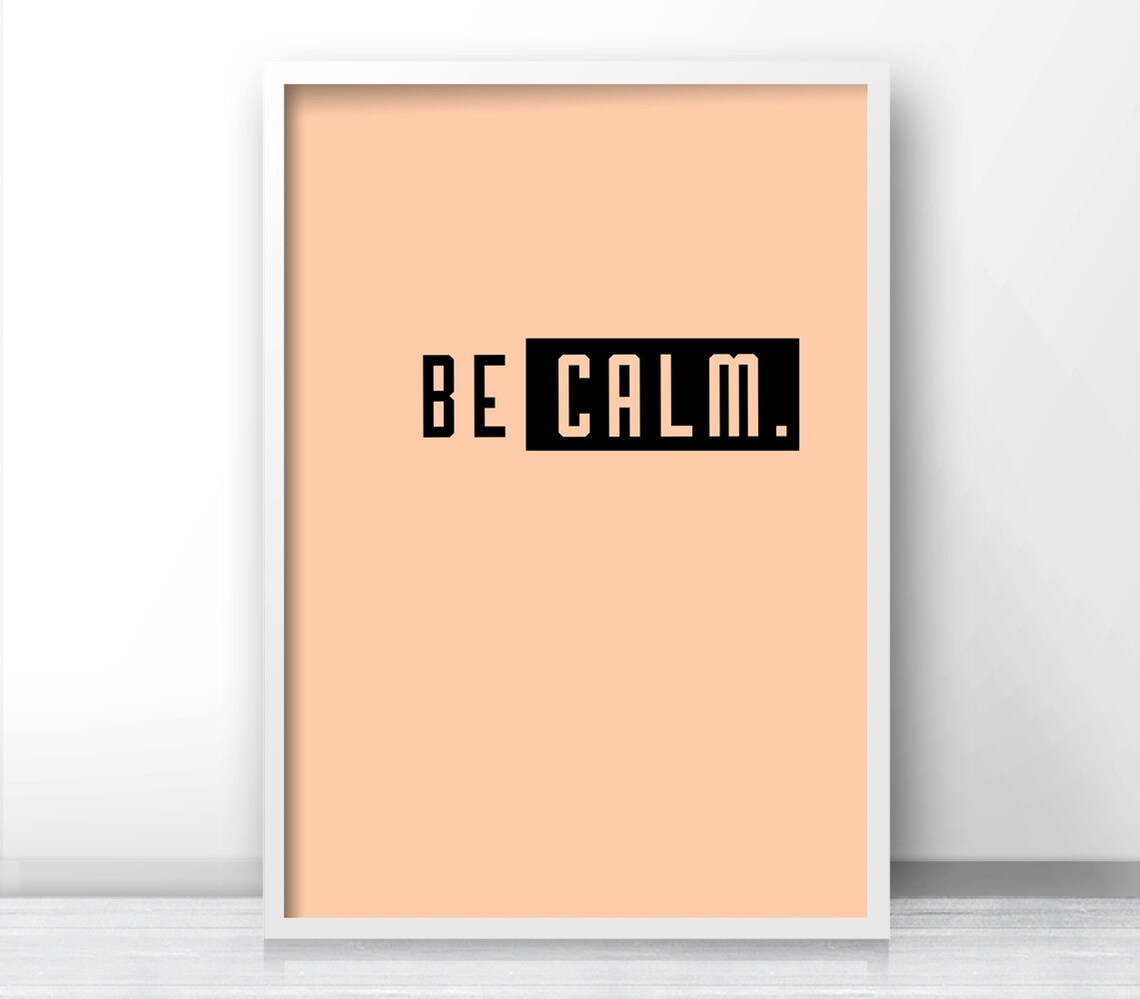 Be Calm Minimalist Typography Quote Poster Peach Scandinavian Wall Decor - Image 3