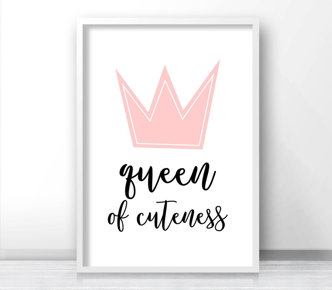 Queen Of Cuteness Pink Crown Girls Nursery Room Wall Art Print - Image 2