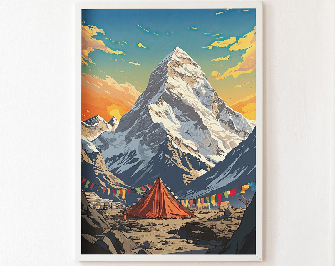 Mount Everest Base Camp Nepal Prayer Flags Tent Travel Poster