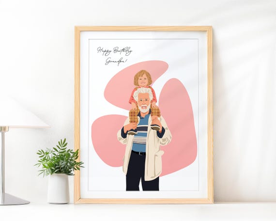 Grandpa with Child on Shoulders Happy Birthday Faceless Portrait Poster