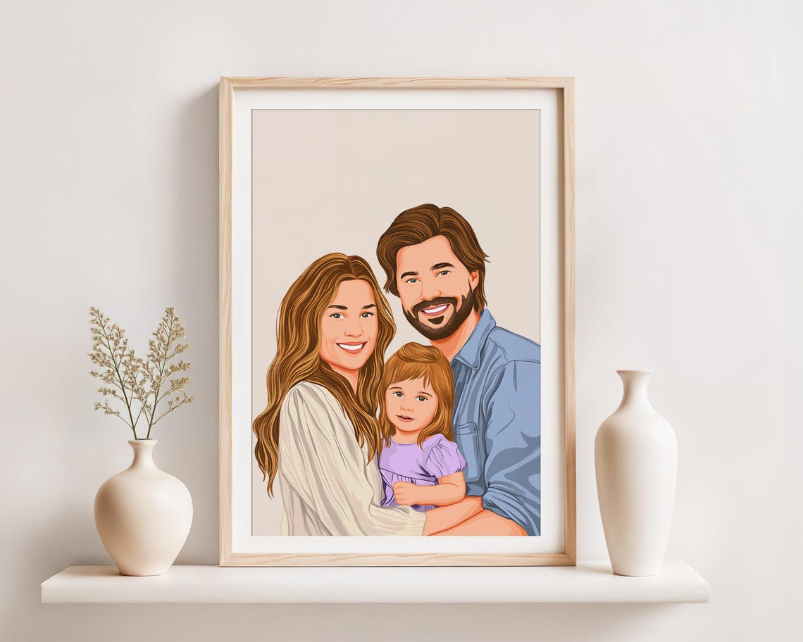 Custom Family Portrait Drawing, Personalized Gift