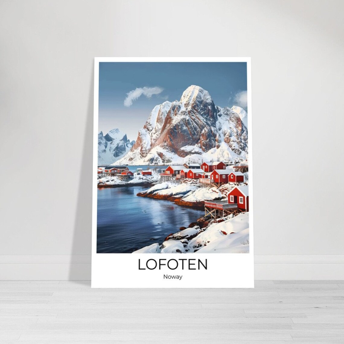 Lofoten Norway Snowy Fishing Village Red Cabins Winter Arctic Poster - Image 2