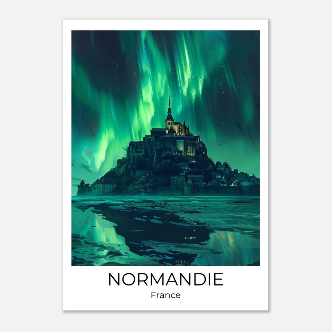 Normandy France Mont Saint Michel Aurora Reflection Seascape Poster - Image 3