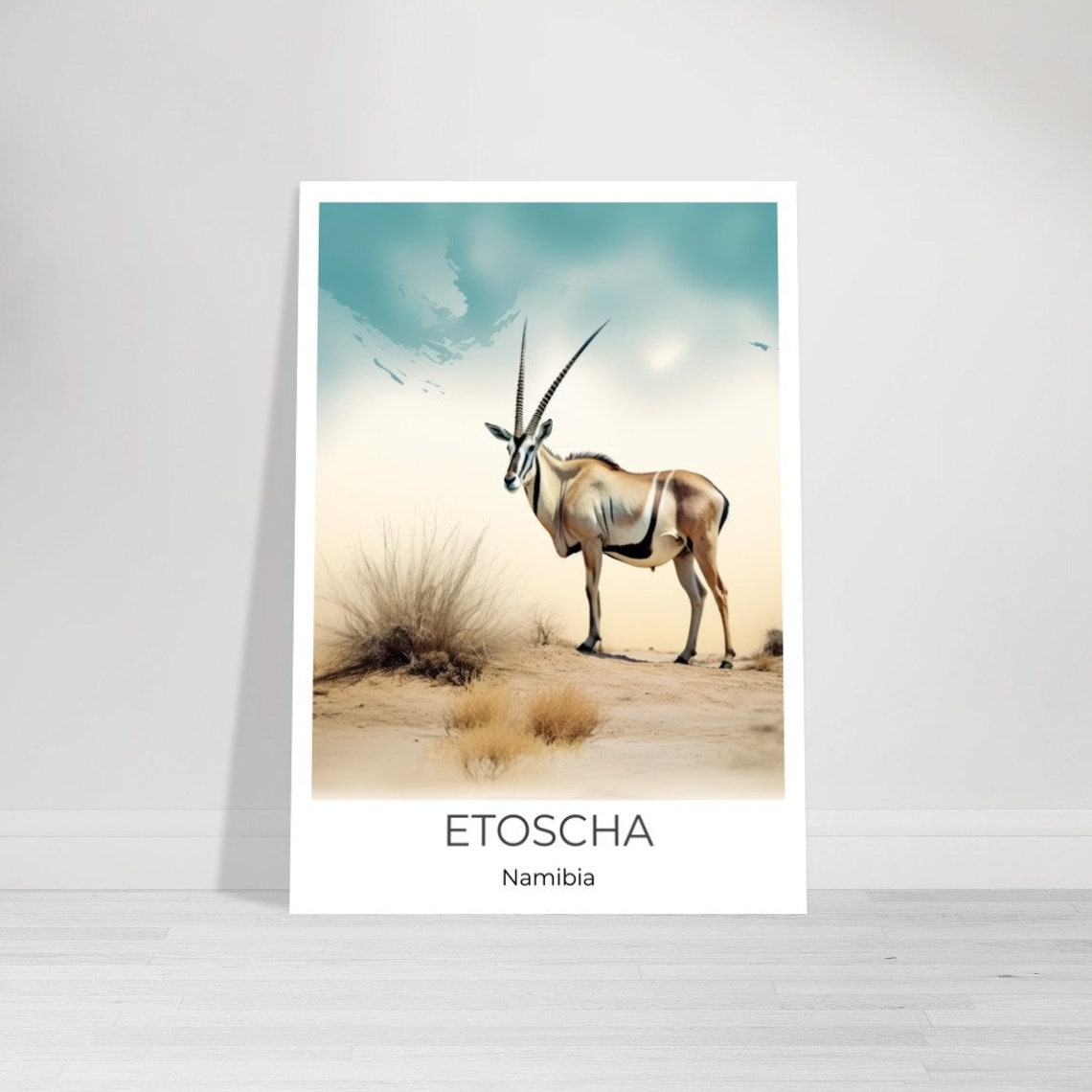 Etosha Namibia Desert Oryx Wildlife Watercolor Art Travel Poster - Image 3