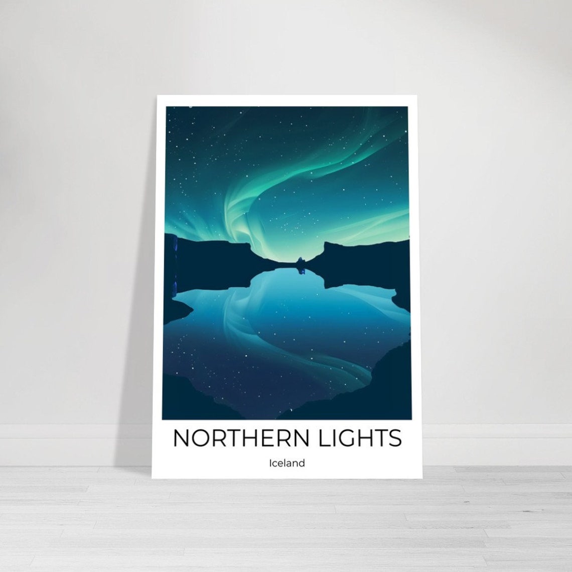 Northern Lights Iceland Aurora Borealis Night Sky Reflection Poster - Image 5