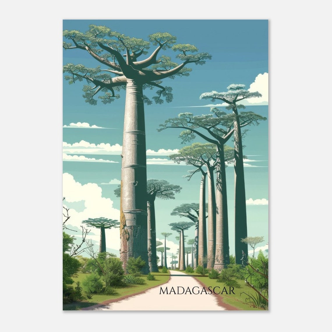 Madagascar Avenue of the Baobabs Giant Trees Savannah Road Art Poster