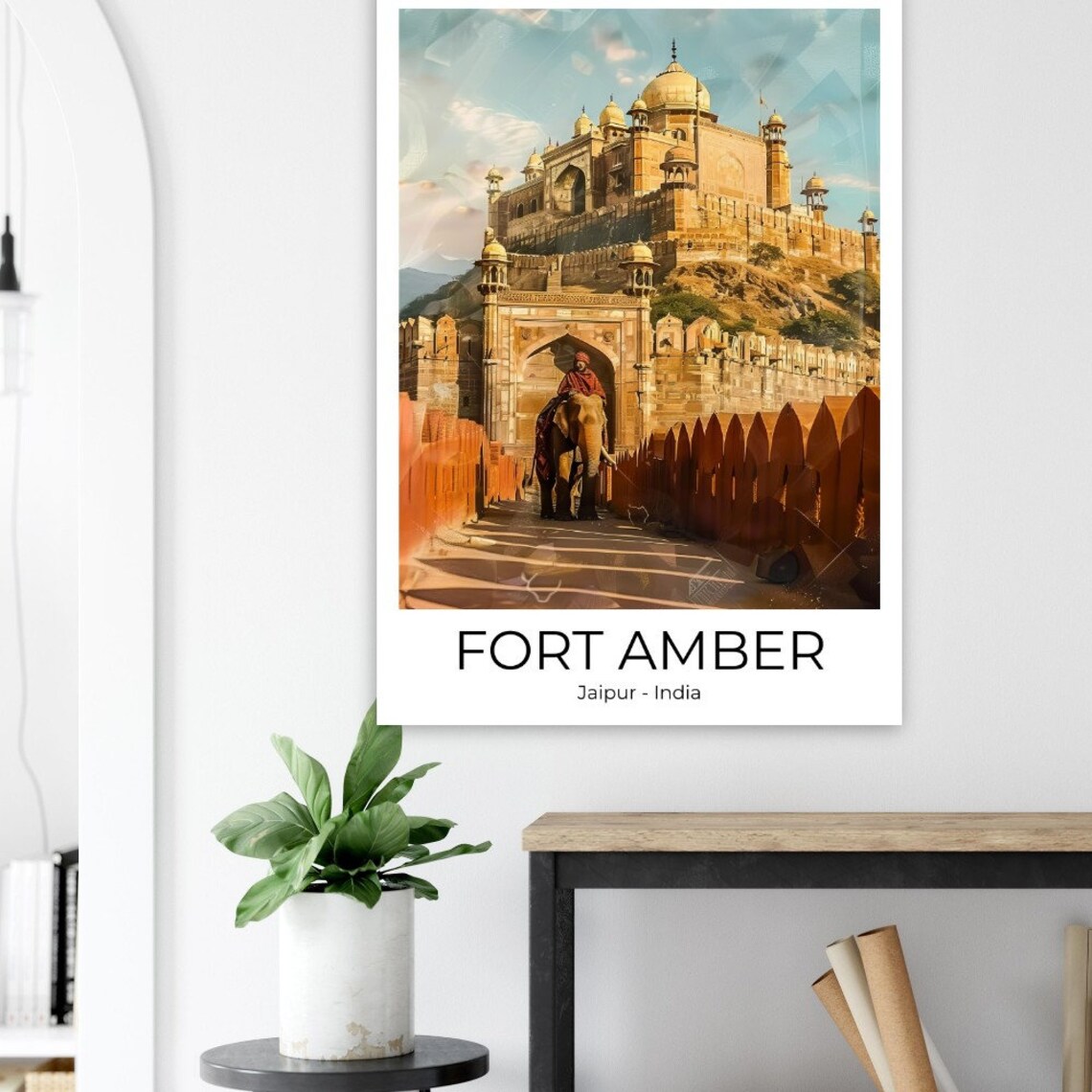 Amber Fort Jaipur India Elephant Golden Fortress Gate Travel Poster - Image 2
