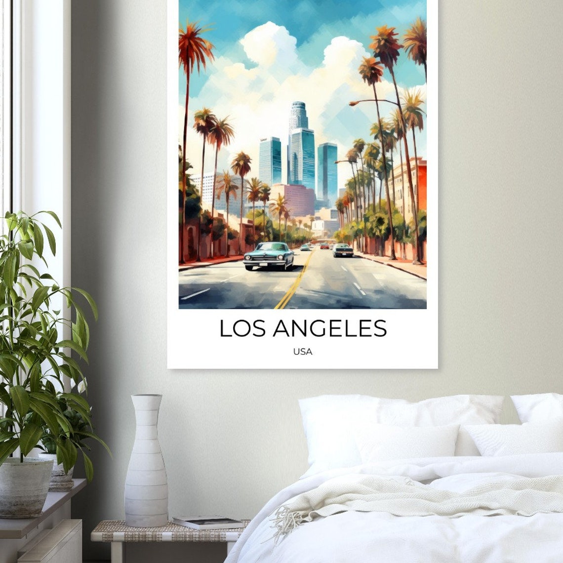 Los Angeles California Downtown Skyline Watercolor Travel Poster - Image 4