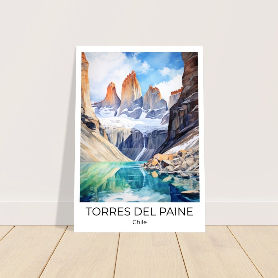Torres del Paine Chile Granite Towers Glacial Lake Watercolor Poster - Image 3