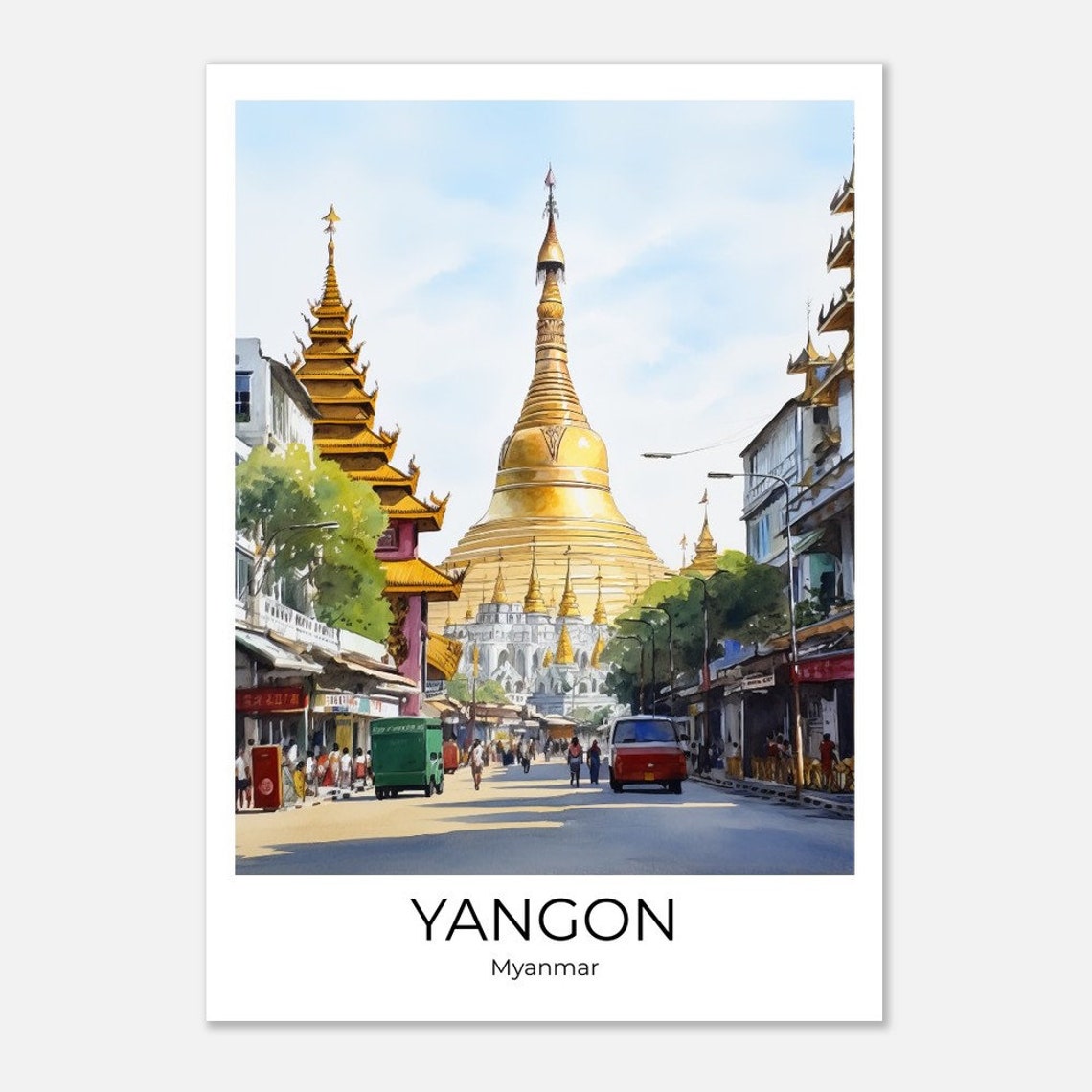 Yangon Golden Sule Pagoda Street Scene Myanmar Travel Poster - Image 4