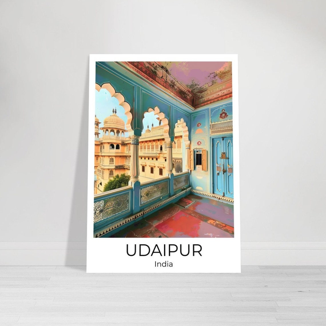 Udaipur India Blue Palace Balcony Arched Terrace Travel Poster