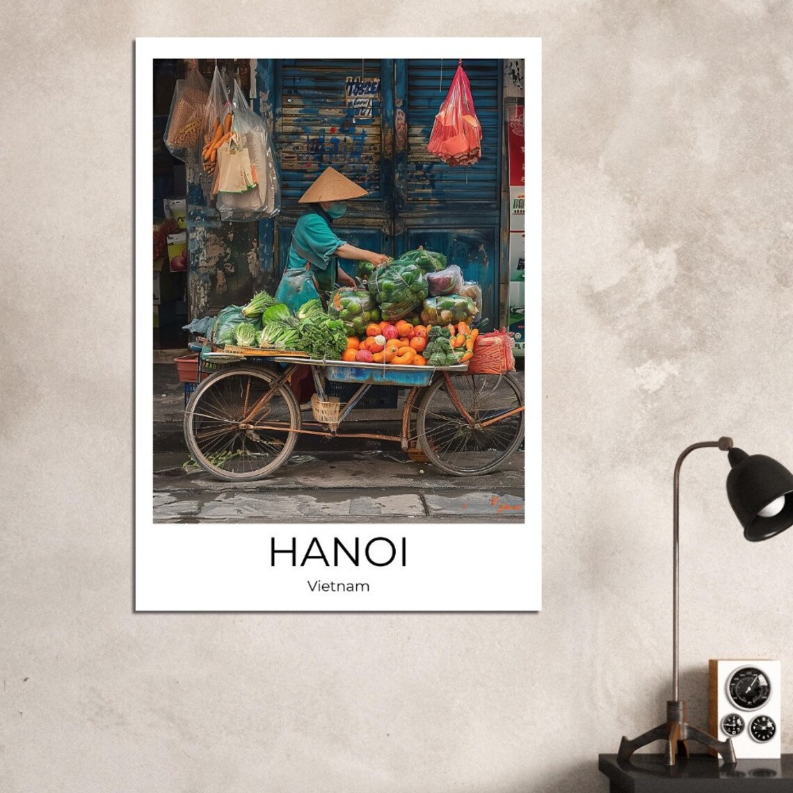 Hanoi Vietnam Street Vendor Old Quarter Market Scene Travel Poster - Image 2