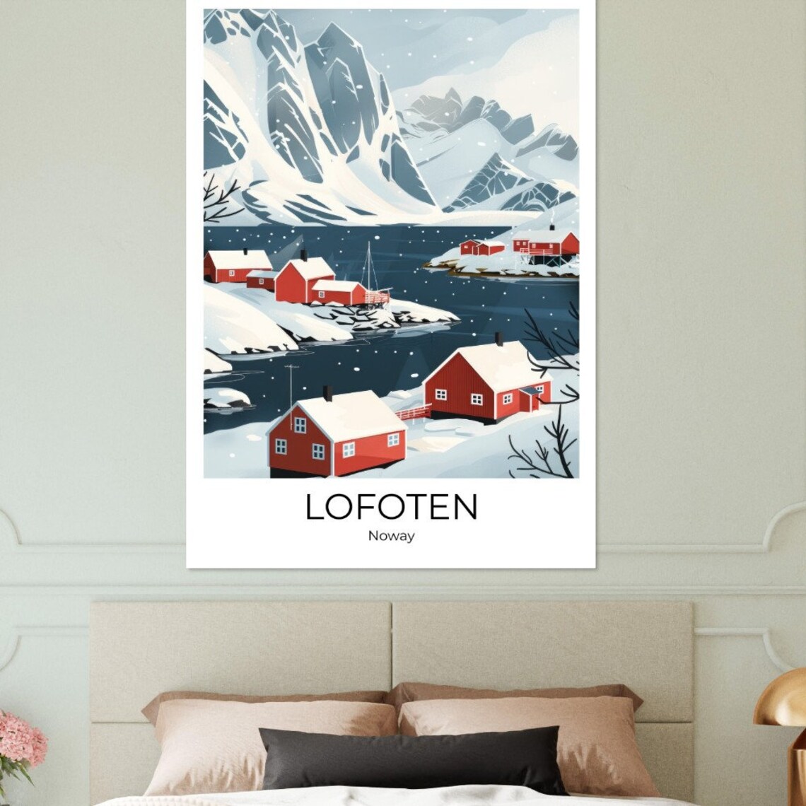 Lofoten Norway Red Fishing Cabins Snowy Fjord Islands Travel Poster - Image 4