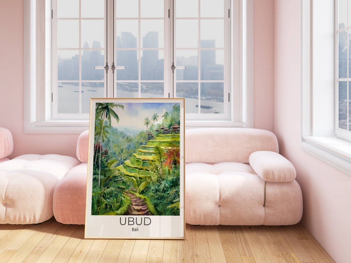 Ubud Bali Travel Poster Rice Terraces Watercolor Jungle Paradise Art - Image 4