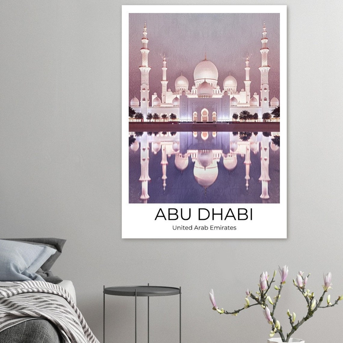 Abu Dhabi Grand Mosque White Marble Night Mirror Image Poster - Image 4