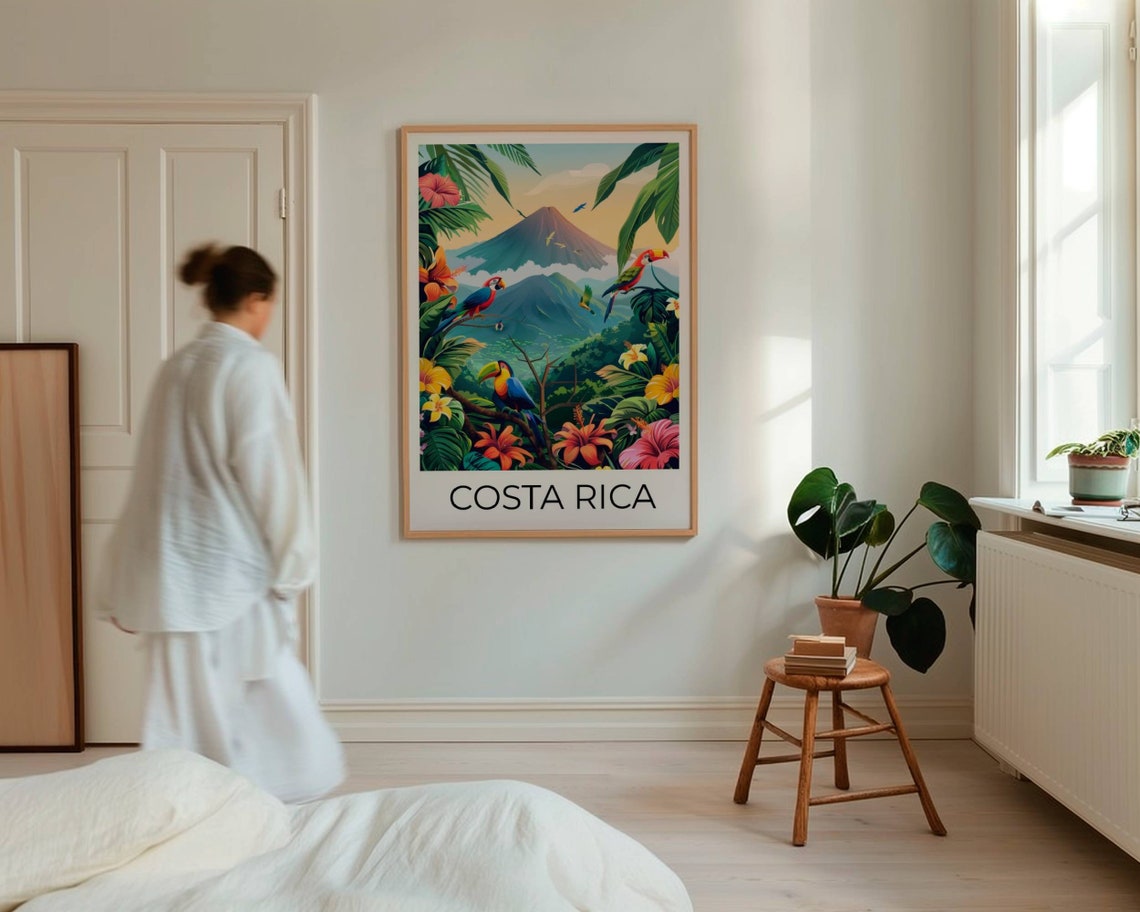 Costa Rica Jungle Toucan Parrot Volcano Tropical Wildlife Poster - Image 5