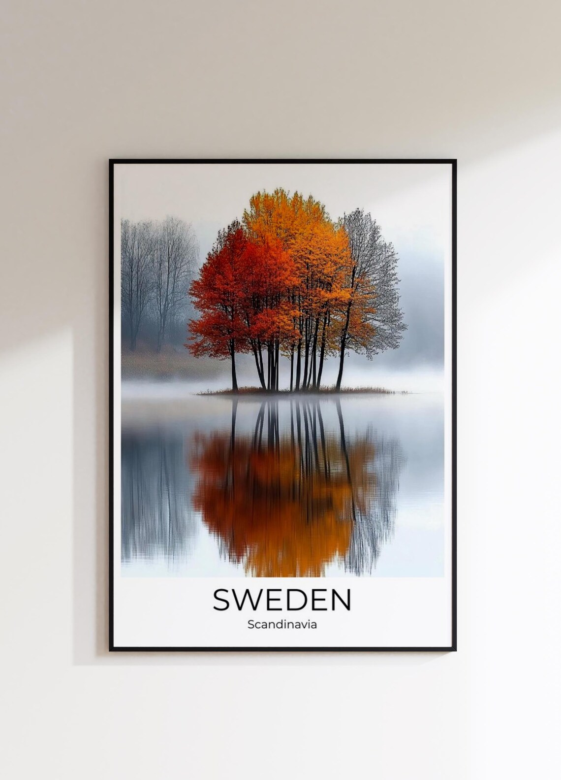 Sweden Autumn Trees Travel Poster Scandinavia Fall Foliage Lake Art - Image 3
