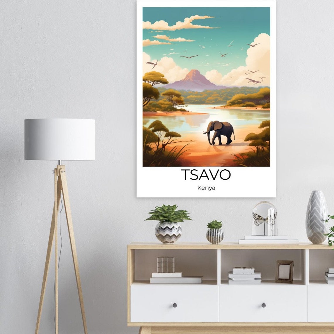 Tsavo Kenya Travel Poster African Elephant River Safari Sunset Art - Image 3