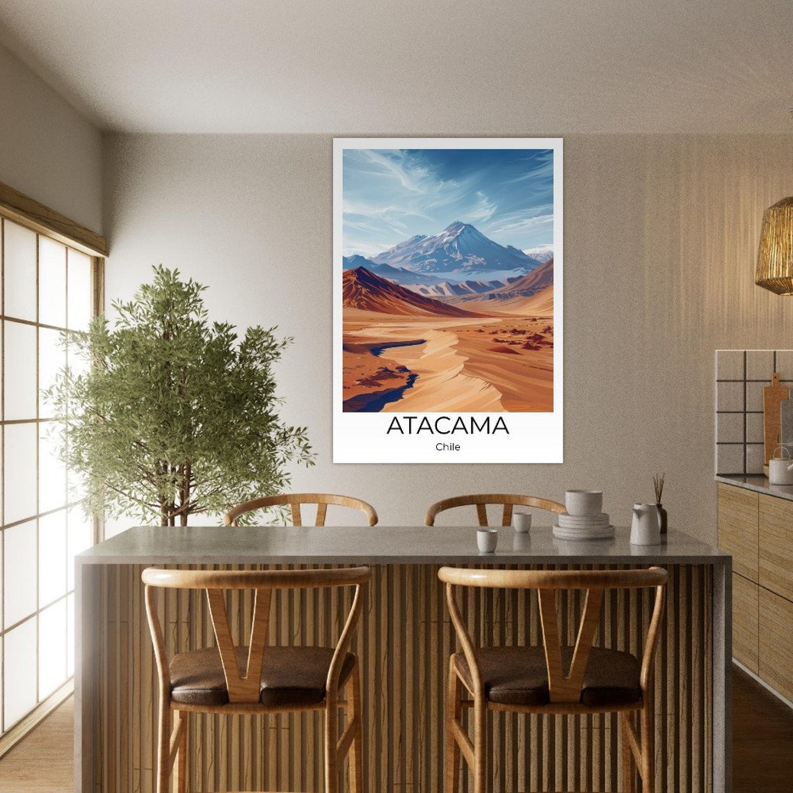 Atacama Chile Desert Valley Snowcapped Volcano Dunes Travel Poster - Image 3