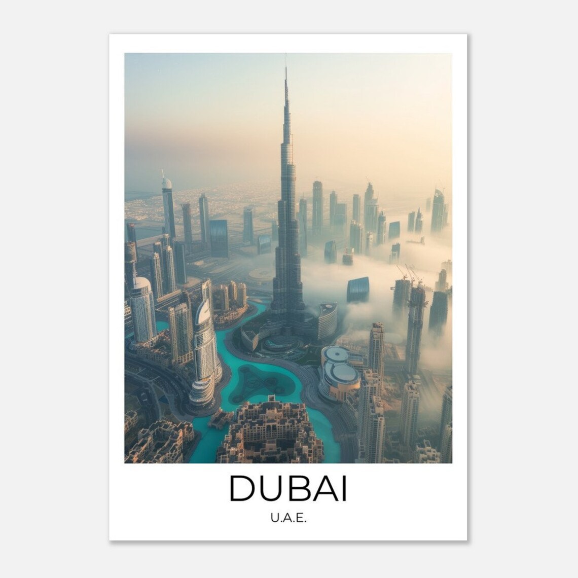 Dubai UAE Burj Khalifa Dawn Clouds City Aerial Photo Travel Poster