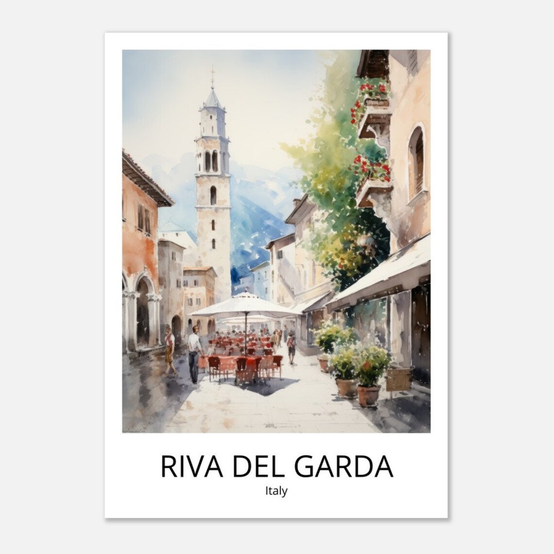 Riva del Garda Town Square Bell Tower Watercolor Italy Poster - Image 4