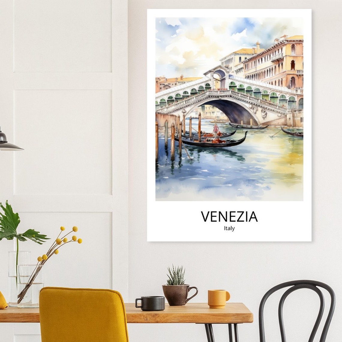 Venice Italy Rialto Bridge Grand Canal Gondolas Watercolor Poster - Image 2