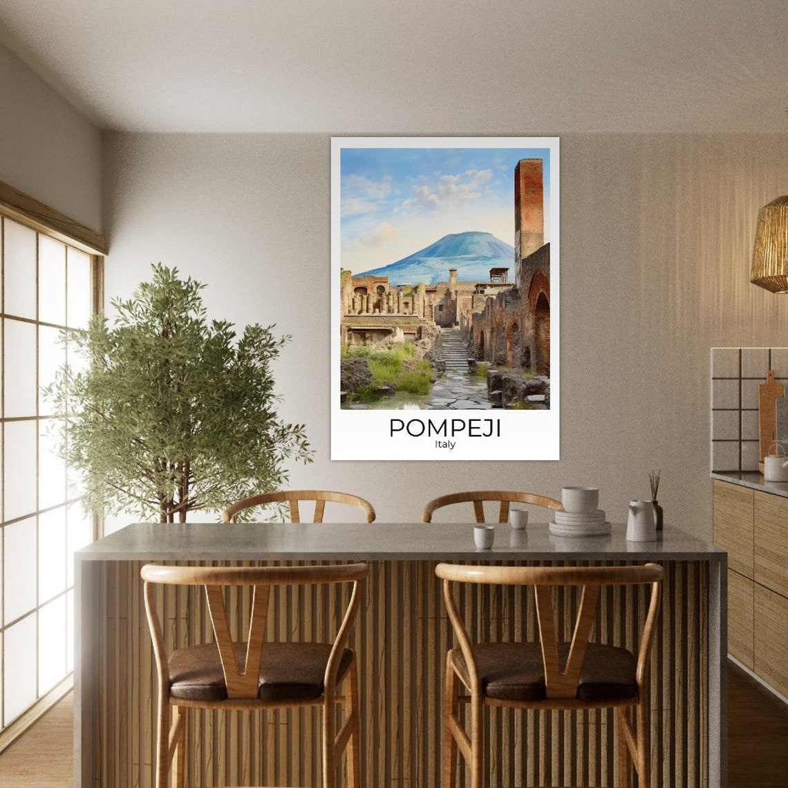 Pompeii Italy Ancient Ruins Street With Mount Vesuvius Behind Poster - Image 4