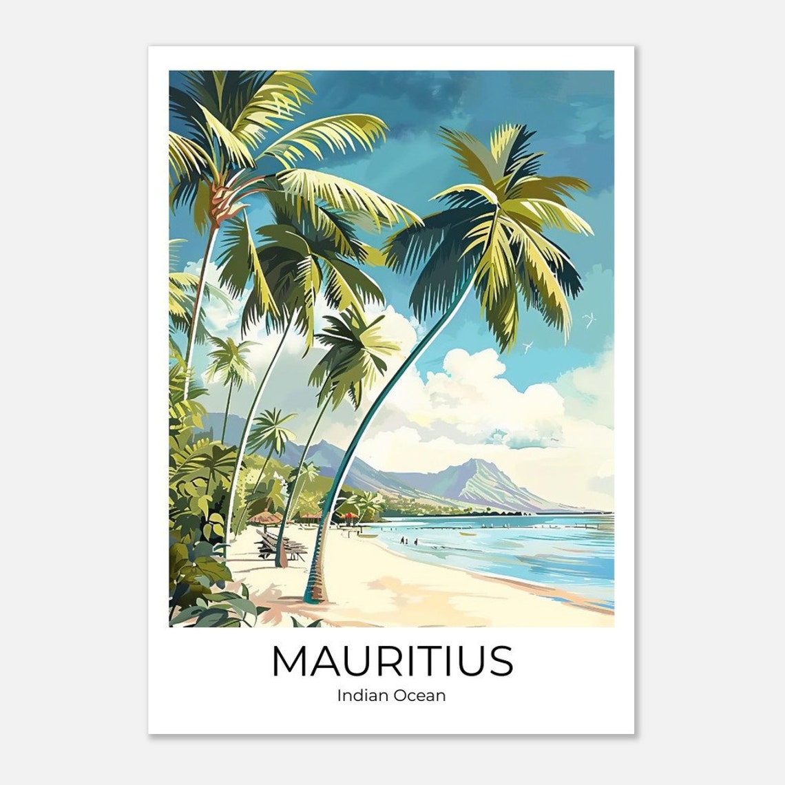 Mauritius Indian Ocean Palm Beach Tropical Seaside Travel Poster