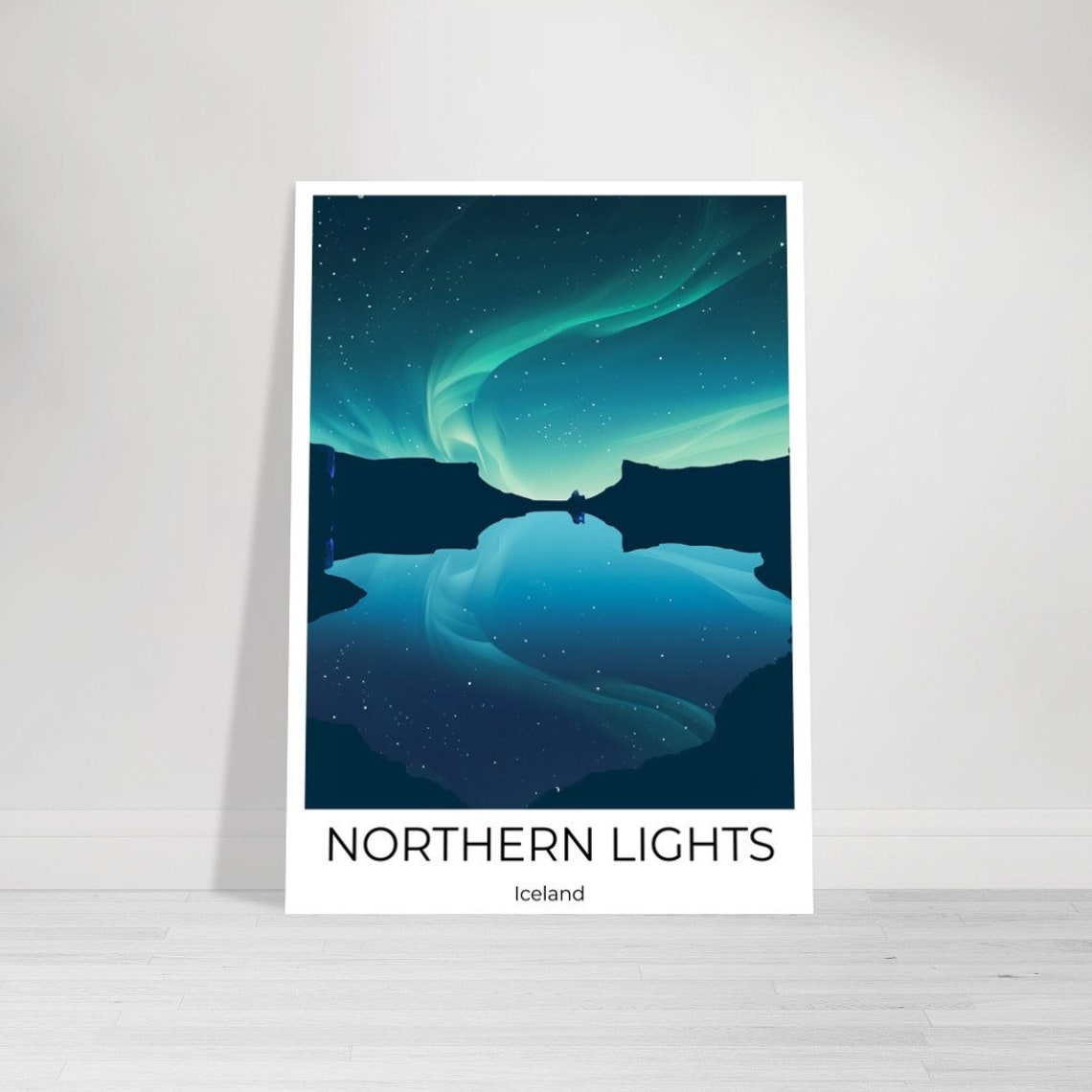 Northern Lights Iceland Aurora Borealis Night Sky Reflection Poster - Image 2