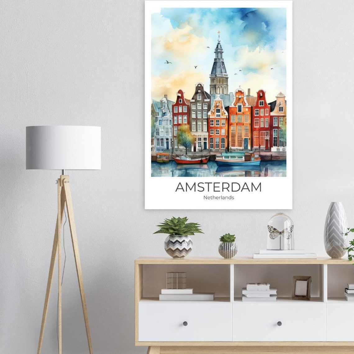 Amsterdam Netherlands Historic Canal Houses Watercolor Poster - Image 2