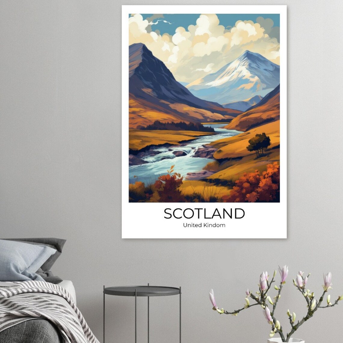 Scotland Vintage Mountain Valley River Golden Autumn Travel Poster - Image 3