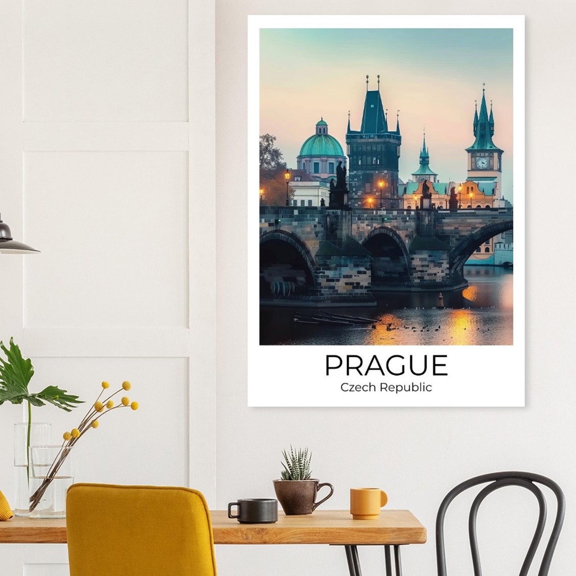 Prague Czech Republic Charles Bridge Dusk Lights River Poster - Image 4