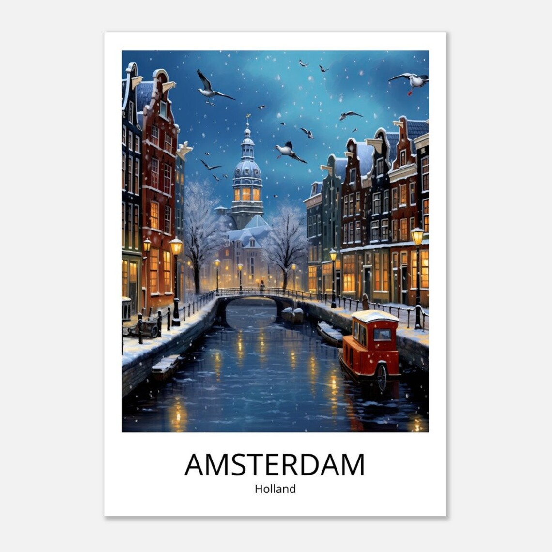 Amsterdam Travel Poster Amsterdam City Print Holland Travel Poster Amsterdam Gift Amsterdam Souvenir Amsterdam Wall Decoration City Print