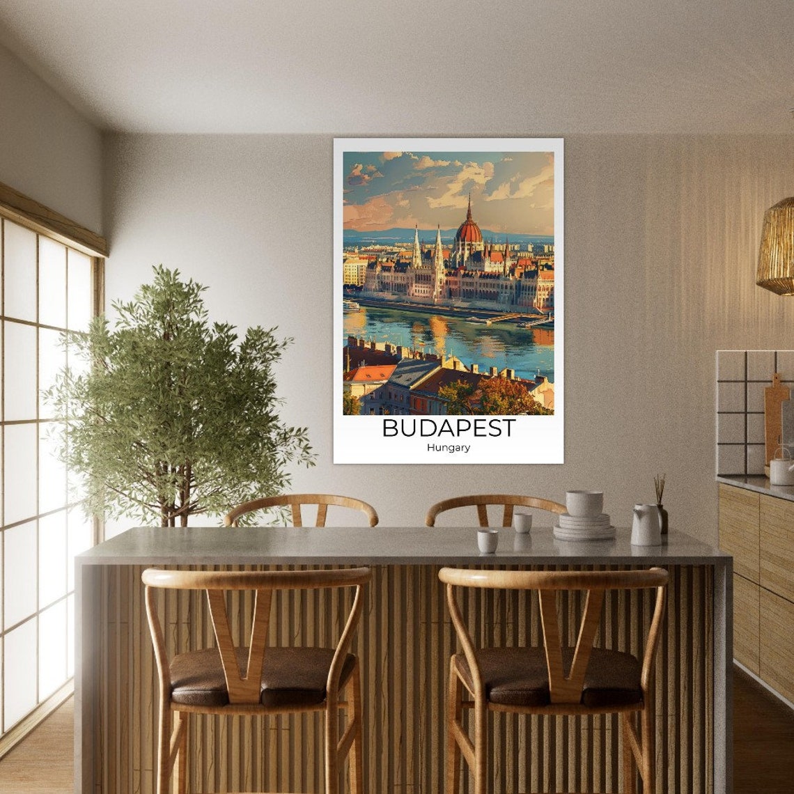 Budapest Hungary Travel Poster Danube Parliament Building Sunset Art - Image 4