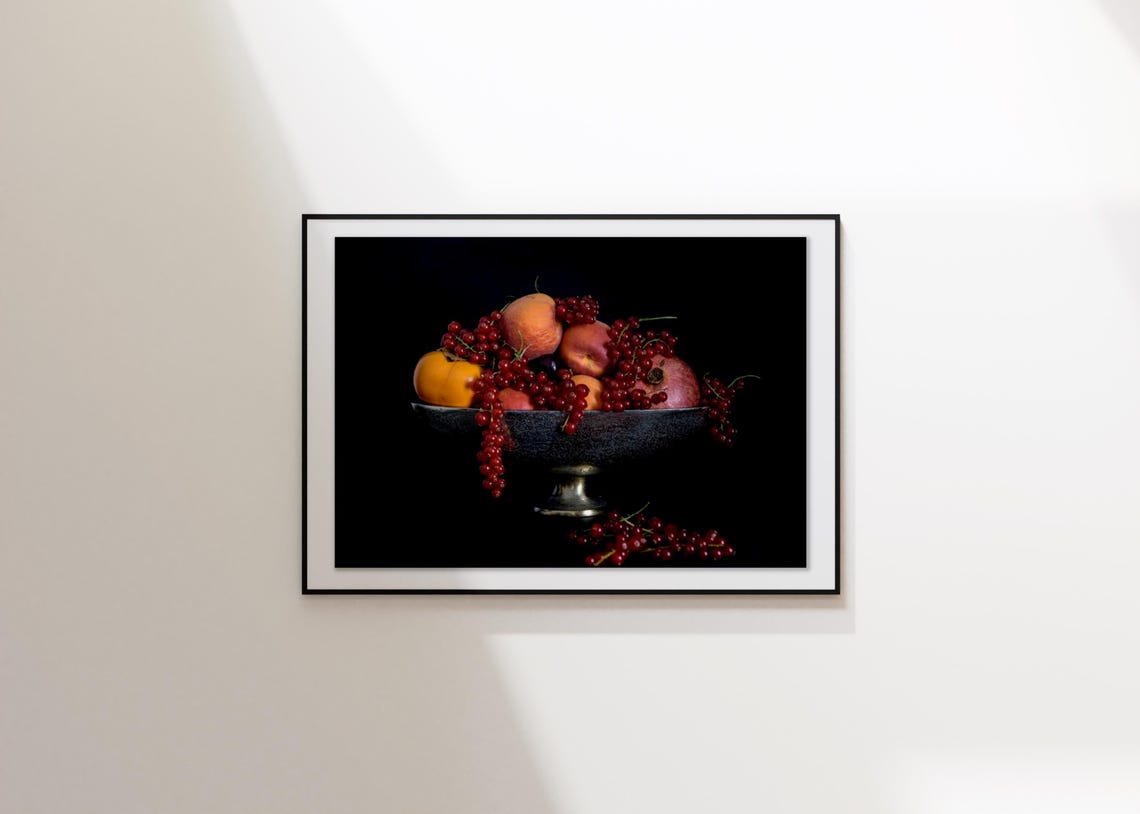 Dark Moody Fruit Still Life Bowl Photography Kitchen Art Poster - Image 2