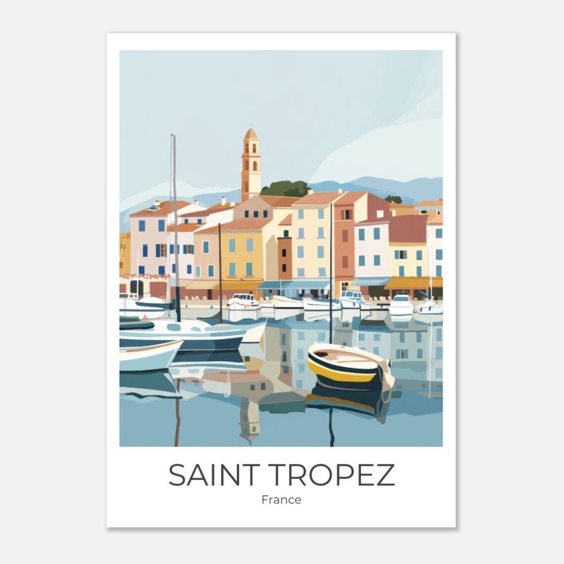 Saint Tropez Old Port Minimalist Sailboat France Travel Poster