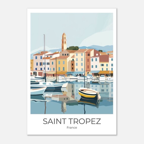 Saint Tropez Old Port Minimalist Sailboat France Travel Poster