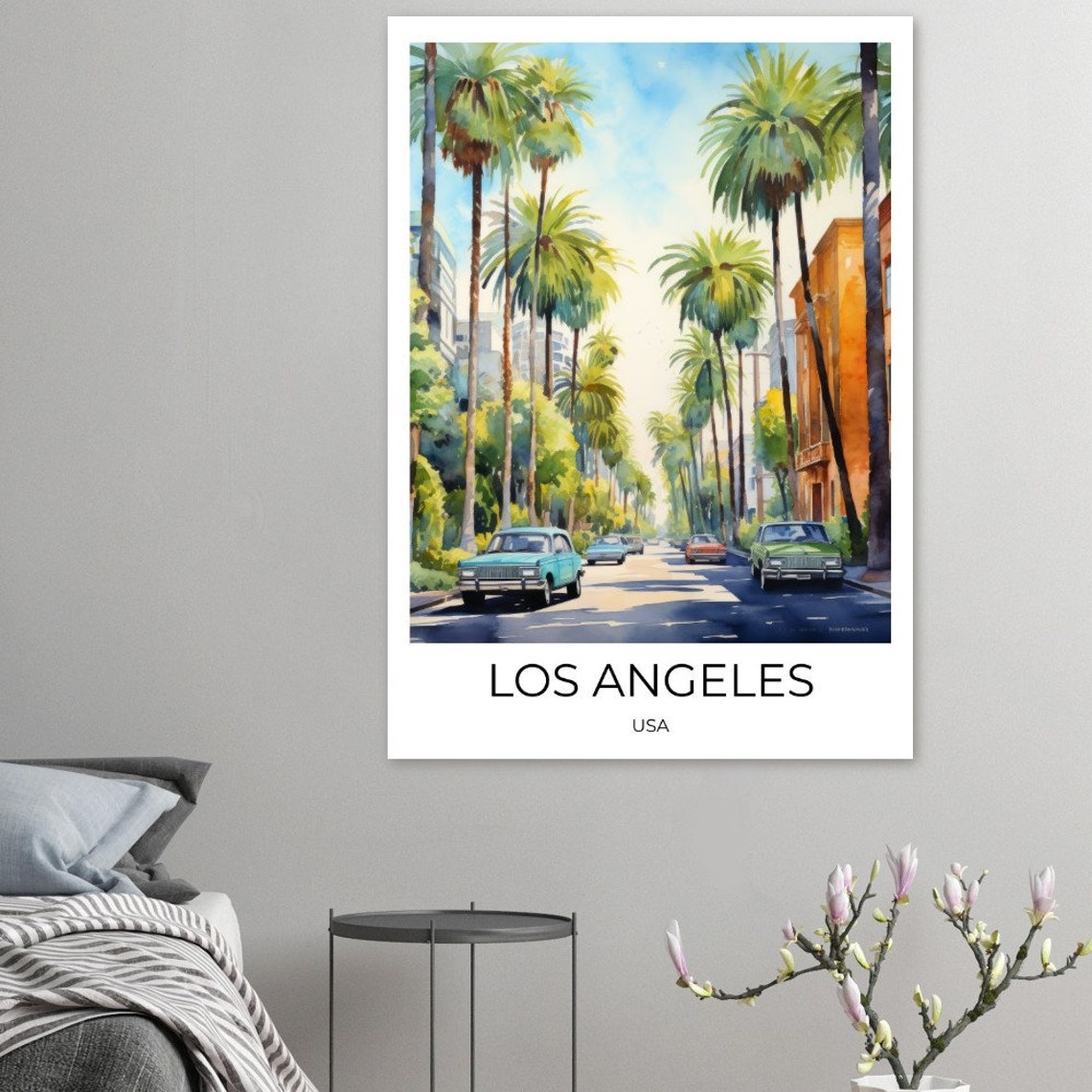 Los Angeles Usa Watercolor Travel Poster Palm Tree Alley Los Angeles Travel Print Los Angeles Poster Los Angeles Poster Lax Souvenir - Image 3