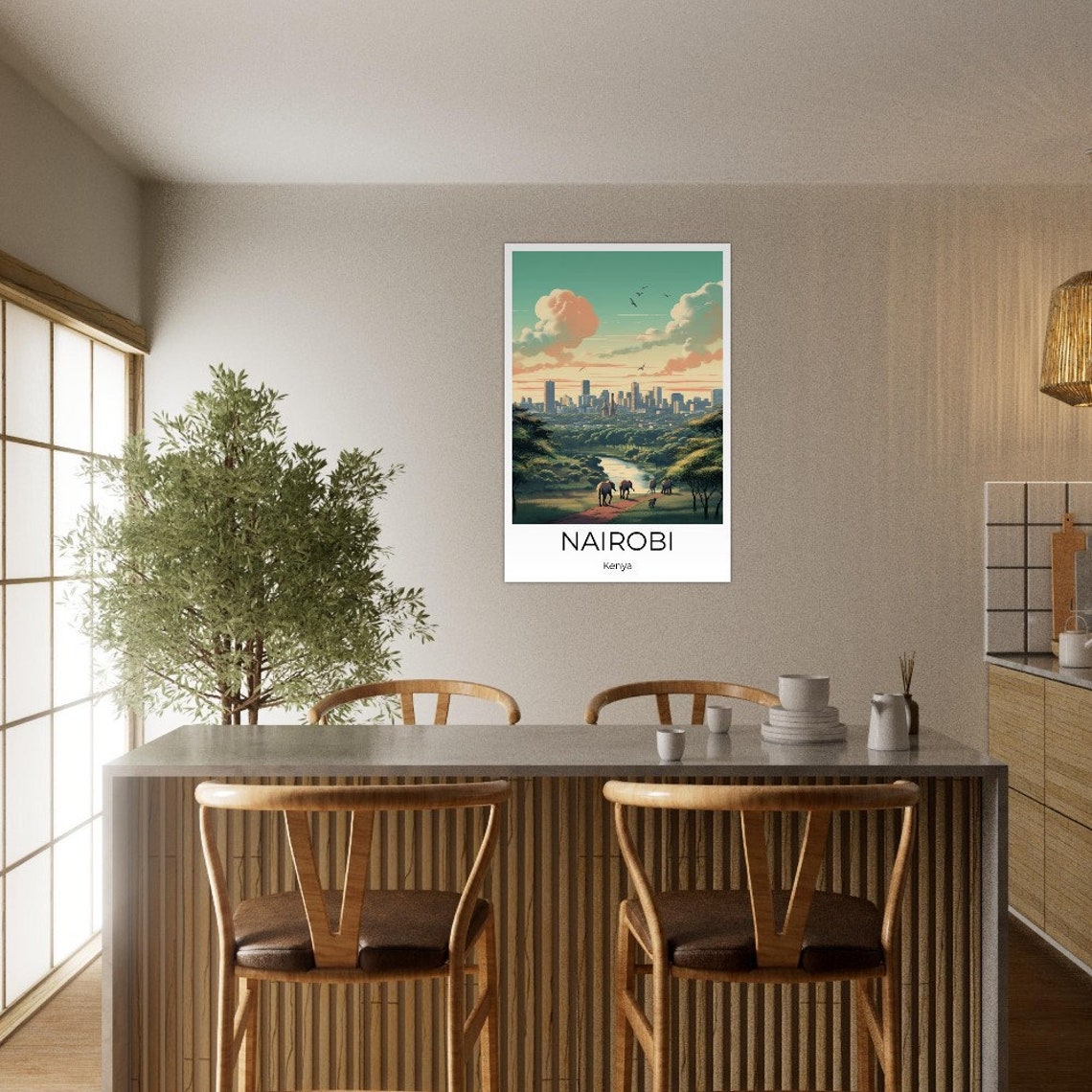Nairobi Kenya Skyline Elephants Safari Vintage Travel Poster - Image 2