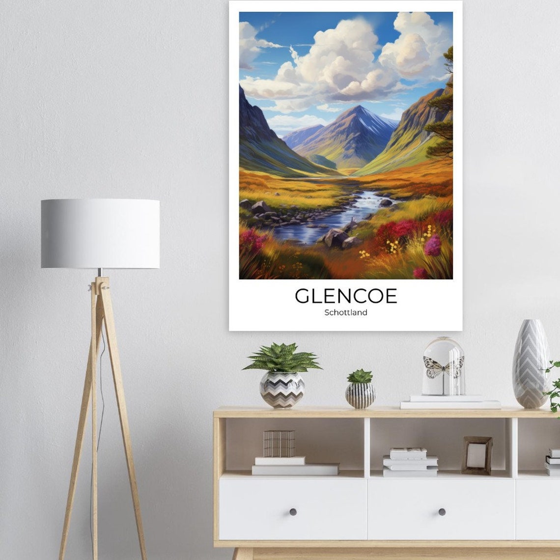 Glencoe Scotland Highlands Valley River and Wildflowers Travel Poster - Image 3