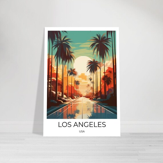 Los Angeles Usa Travel Poster Palm Tree Alley Los Angeles Usa Travel Print Los Angeles Poster Los Angeles Vintage Poster