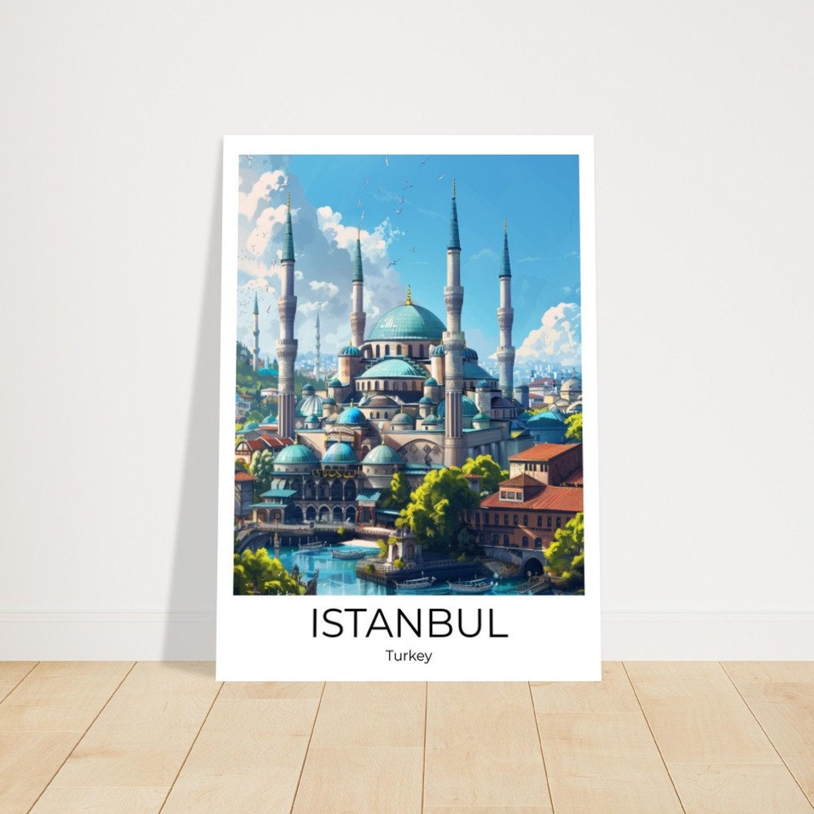 Istanbul Turkey Grand Mosque Minarets Blue Domes Illustration Poster - Image 4