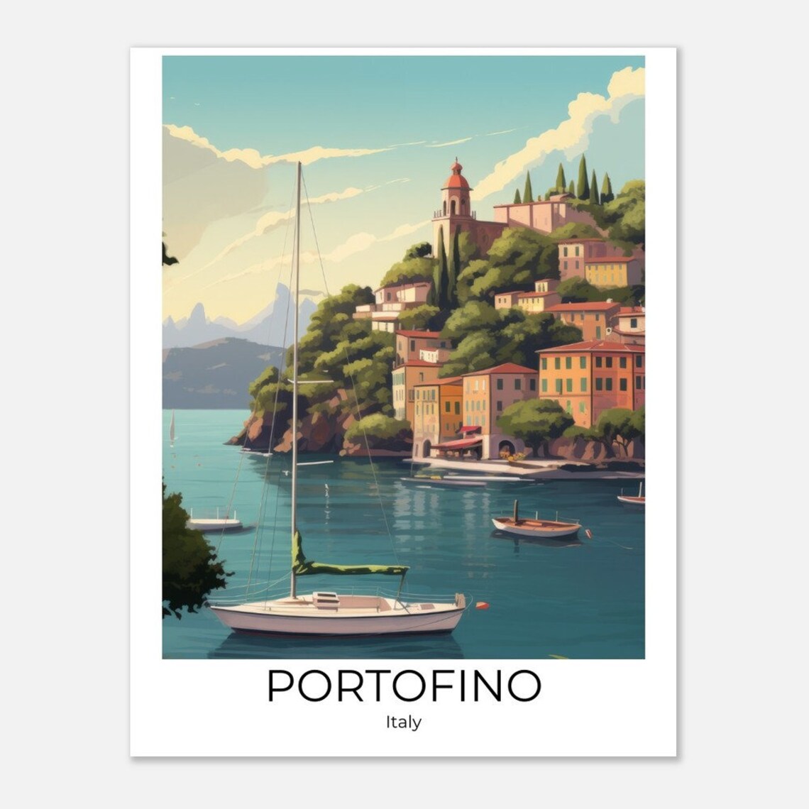 Portofino Harbor Sailboat Colorful Cliffside Italy Travel Poster - Image 3