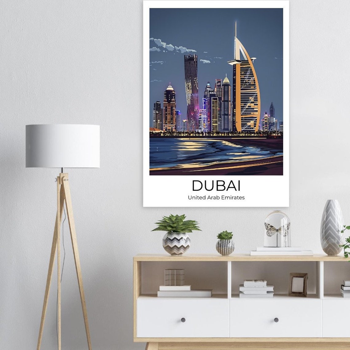 Dubai Marina Night Skyline with Burj Al Arab Illustrated Poster - Image 2