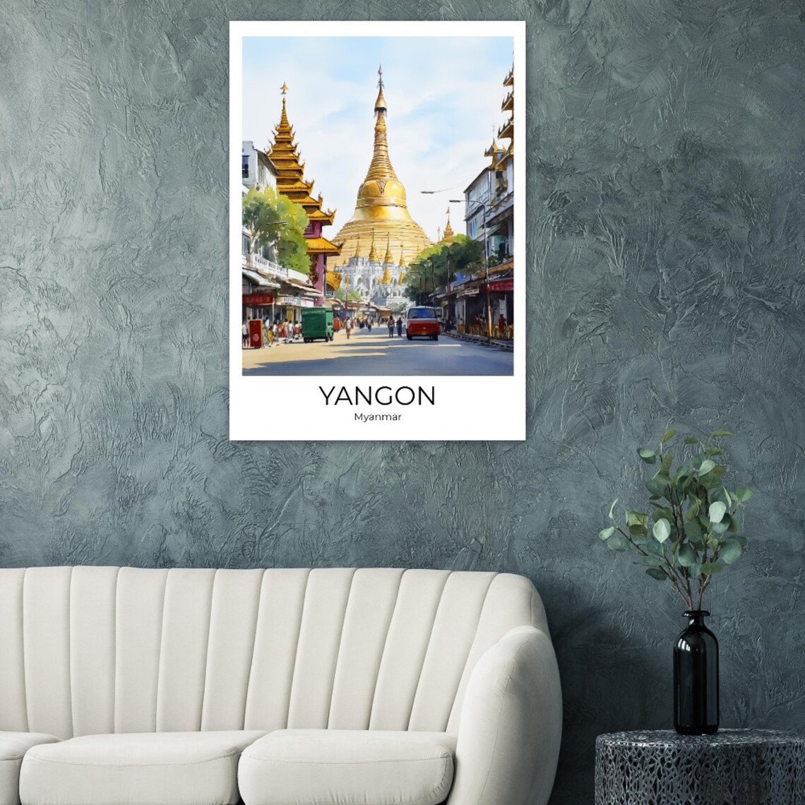 Yangon Golden Sule Pagoda Street Scene Myanmar Travel Poster - Image 2