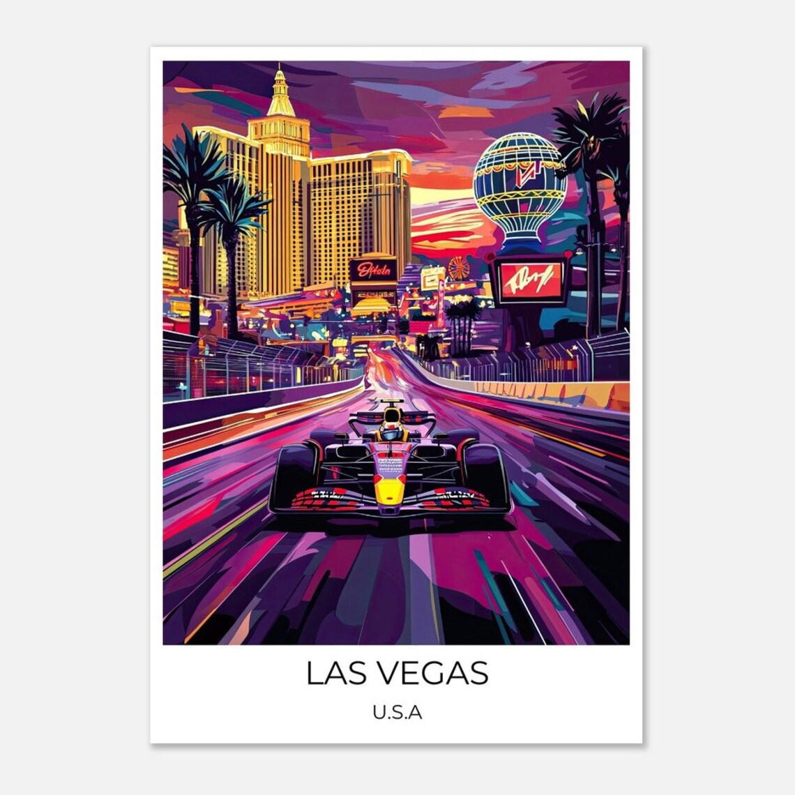 Las Vegas F1 Night Race Neon Strip Street Circuit Grand Prix Poster - Image 3
